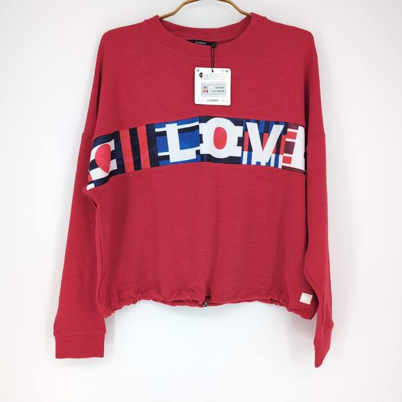 Desigual Eco Adjustable Red Ribbed Love Olympia Sweatshirt Top - US Size S - NEW - Picture 2 of 16
